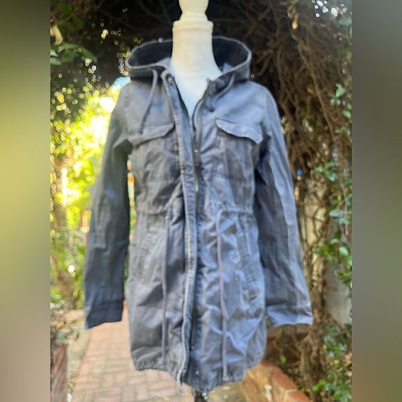 AMERICAN EAGLE DISTRESSED CANVAS UTILITY JACKET HOODED PARKA COAT FADED GRAY S - Picture 4 of 13